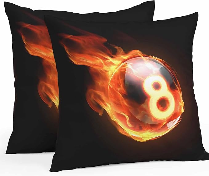 Billiards Outdoor Pillow Covers 26x26 Inch Throw Pillow Covers Set of 2 Waterproof Decorative Pillow Cases Modern Buruning Flame Sport Black Background Cushion Covers for Patio Furniture Garden Couch