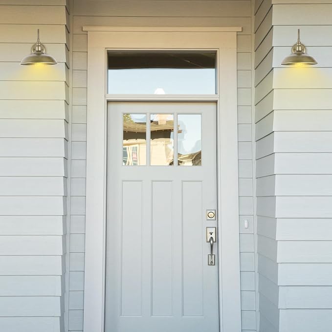 Brass Outdoor Gooseneck Light, 10'' Diameter Gooseneck Barn Wall Sconce for Porch, Exterior Waterproof Farmhouse Light Fixture with Wall Mount, 2 Pack, LM2201-GL-2P