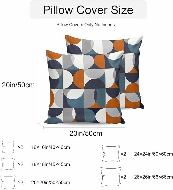 Vandarllin Outdoor Throw Pillows Covers 18x18 inch Set of 2 Waterproof Mid Century Geometric Decorative Zippered Cushion Covers for Patio Furniture, Abstract Modern Orange Blue Lumbar Pillowcases
