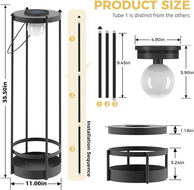 Outdoor Solar Floor Lamp with Plant Stand 2 in 1 Heavy-Duty Metal Flower Pot for Real/Fake Flowers, Adjustable Height, Waterproof Dusk to Dawn, Standing Light for Patio, Yard, Garden (35.5"H - 1Pack)