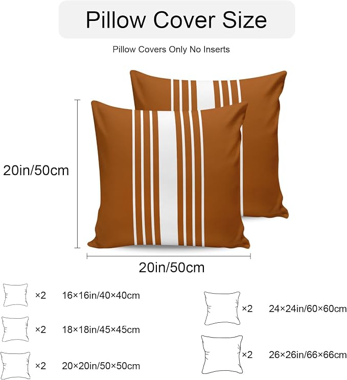 Burnt Orange White Stripe Outdoor Pillow Covers 26x26 Inch Throw Pillow Covers Set of 2 Waterproof Decorative Pillow Cases Modern Rustic Vertical Striped Cushion Covers for Patio Furniture Garden