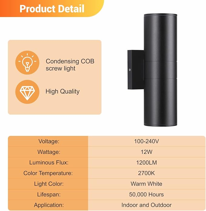 DAKAFUL Outdoor Wall Lights 8 Packs, Integrated LED Cylinder Up Down 12W 2700K Modern Aluminum Light, Waterproof Exterior Light for Porch Patio Door