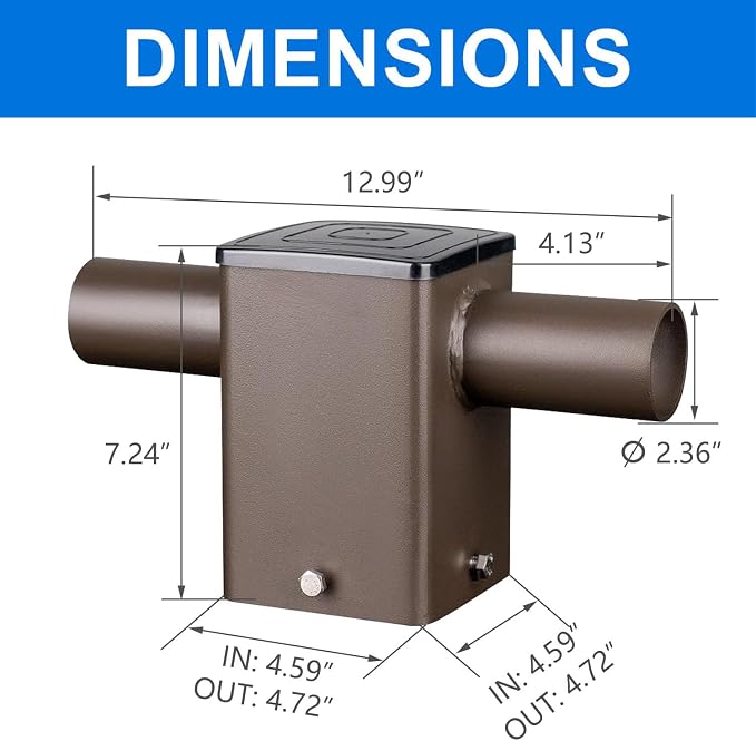 180 Degree Square Horizontal Tenon Adaptor with 2 Arms for 4 inch Square Pole, Thicker 2 Horizontal Mounting Bracket with Accessories Pole Light Adapter, Bronze Steel, Slip Fitter Mount Converter