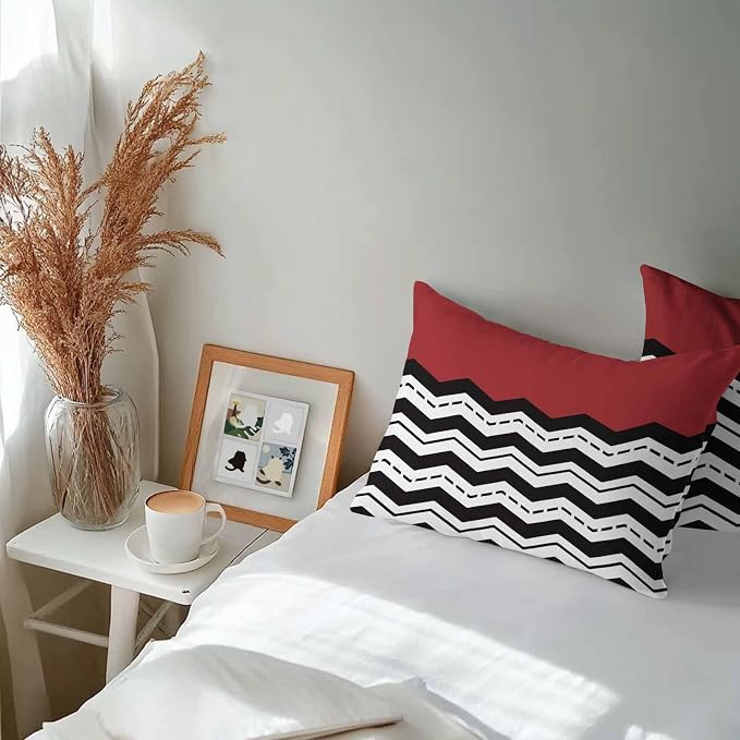 Black Ripple Outdoor Pillow Covers Pack of 2 Black Striped Simple Red Geometric Abstract Waterproof Throw Pillow Covers Decorative Cushion Cases for Patio Garden Tent Balcony Couch 20x12 inch