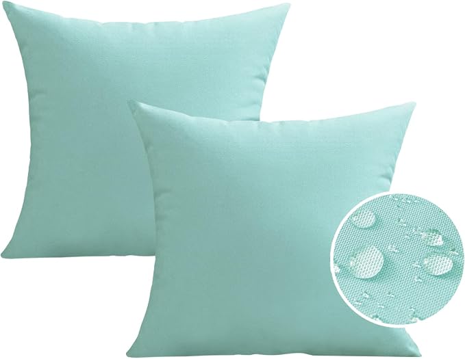 VAKADO Outdoor Waterproof Throw Pillow Covers 16x16 Set of 2 Aqua Decorative Patio Furniture Cushion Cases Outside Decor for Couch Garden Bench Porch