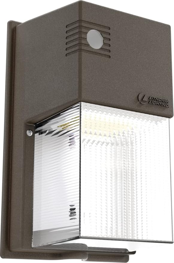 Lithonia Lighting 7" Mini LED Wall Pack Outdoor Light Dusk to Dawn | Bronze Outdoor Light Fixture, 3000K/4000K/5000K CCT, Adjustable Lumens, Photocell, MVOLT (TWS LED ALO SWW2 MVOLT PE DDB M2)