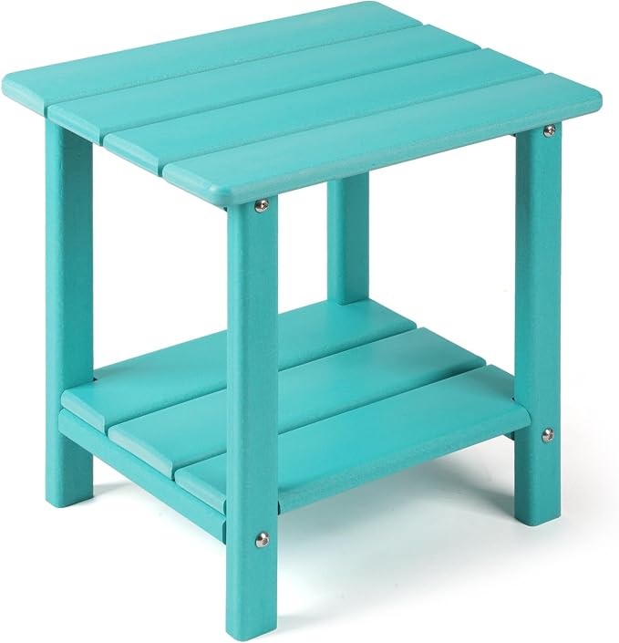 Apolimi Adirondack Outdoor Side Table, 2-Tier Sturdy Patio End Table Weather Resistant, 16.5" Solid Side Table for Patio, Pool, Porch