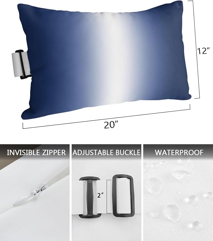Pack of 4 Outdoor Lumbar Pillow Covers 12x20 Inch, Navy Blue Ombre Waterproof Throw Pillow Covers Set, Aesthetics Modern Abstract Art Gradient Decorative Cushion Cases for Patio Porch Car