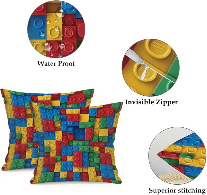 20x20 Inch Outdoor Pillow Covers Set of 2 Waterproof Throw Pillow Covers Decorative Couch Cushion Covers Colorful Block Square Pillowcases Protectors for Patio Garden Sofa