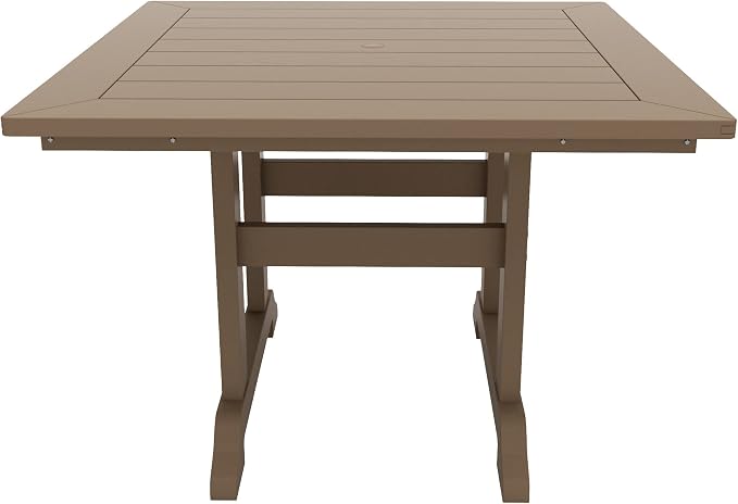 WestinTrends Malibu Outdoor Dining Table, All Weather Poly Lumber Adirondack 43" Trestle Square Patio Table with Umbrella Hole, Weathered Wood
