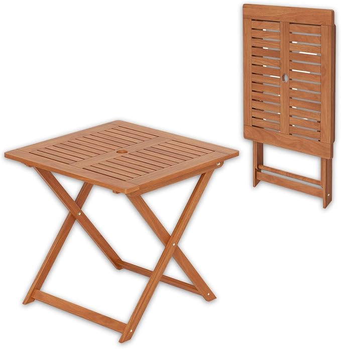Outdoor Dining Table, Folding Bistro Table with 2" Umbrella Hole & X-Shaped Frame, Square Foldable Patio Table for Outdoors, Camping, Picnic, Yard (1)