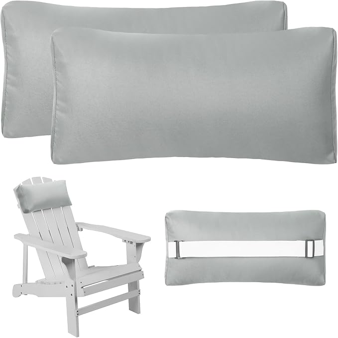 Headrest Pillow for Patio Chaise Lounge Chair, Outdoor Chaise Pillows with Adjustable Elastic Stripe Head Resting Pillows for Recliner Office Chair, Gray 2 Pack