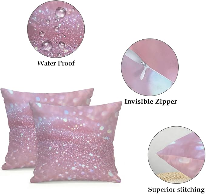 20x20 Inch Outdoor Pillow Covers Set of 2 Waterproof Throw Pillow Covers Decorative Couch Cushion Covers Pink Glitter Pattern Square Pillowcases Protectors for Patio Garden Sofa