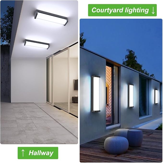 23.6in Outdoor Wall Lights 2Packs,10%-100% Dimming LED Modern Patio Wall Light Fixture, Black Exterior Sconce for Garage Courtyard Commercial House(6000K)