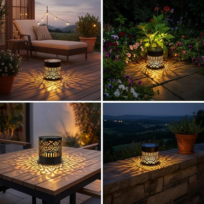 Decorative Solar Mandala Lights, Metal Solar Powered Outdoor Wall Lights Solar Powered Deck Step Stair Light, Waterproof Mandalas Fence Light for Garden Yard Backyard Post Patio Decor (4, Peony)