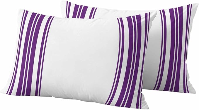 Outdoor Waterproof Throw Pillow Covers Set of 2 Purple Stripes Lumbar Pillowcases 20x12 Inches White Vertical Striped Decorative Pillows Cushion Case Patio Pillows for Couch Bed Chair Garden