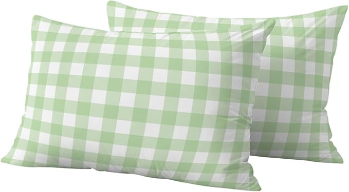 Mint Green Checks Outdoor Pillow Covers 20"x12" Set of 2, Gingham Plaid Abstract Modern Minimalist Waterproof Throw Pillow Covers for Patio Furniture, Decorative Cushion Covers for Porch