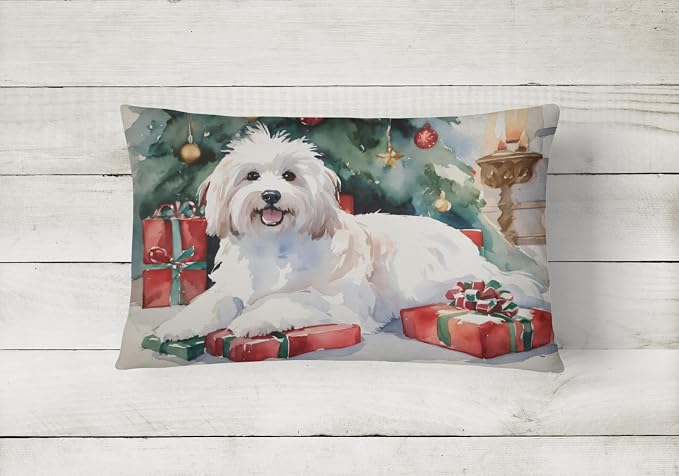 Caroline's Treasures DAC2639PW1216 Coton De Tulear Cozy Christmas Throw Pillow Machine Washable, Indoor Outdoor Decorative Pillow for Couch, Bed or Patio, 12HX16W