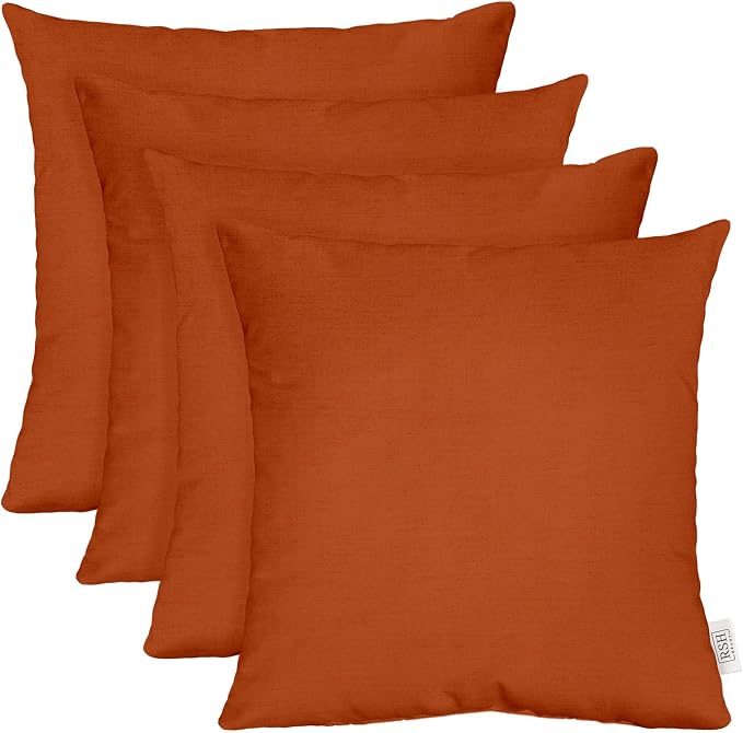 RSH Décor Sunbrella Outdoor Throw Pillows – Set of 4, 20" x 20" – Fade & Water-Resistant Performance Fabric with Plush Inserts – Handcrafted Patio, Porch, Sofa Accent Cushions (Canvas Rust)