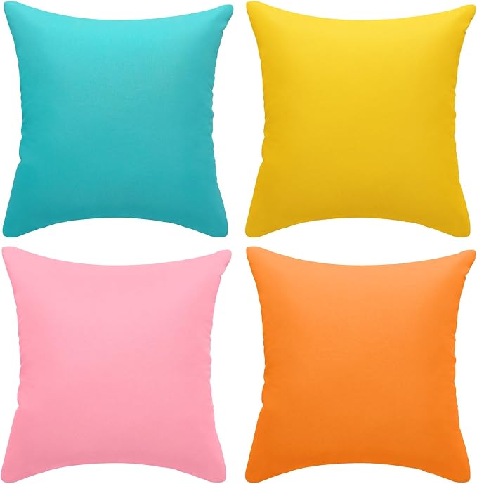 fauson Outdoor Pillow Covers 18x18 Set of 4, Outdoor Waterproof Decorative Throw Pillow Covers for Garden Patio Tent Balcony Bench Couch Sofa