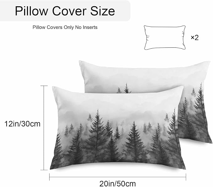 Retro Mist Forest Waterproof Outdoor Pillow Covers Set of 2 Home Decor, Watercolor Mountains Nature Landscape Pillowcase Patio Pillow Covers for Couch Bench Furniture Garden 20x12in