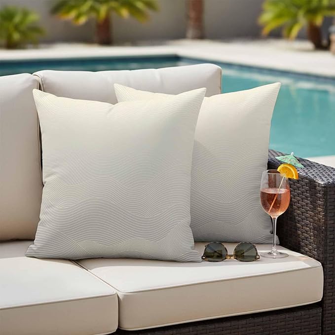 Abstract Gradient Outdoor Waterproof Throw Pillow Covers Set of 2, 16"x16", Line Art Decorative Pillow Covers Outside Cushion Case for Patio Porch Garden