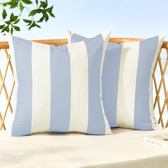 Allorry Outdoor Pillow Covers 20x20 Sky Blue Striped Outdoor Decor JB007K20 | Striped Pillow Covers|for Spring Summer Outdoor Waterproof Garden Patio Furniture Sofa Bed Home Decor