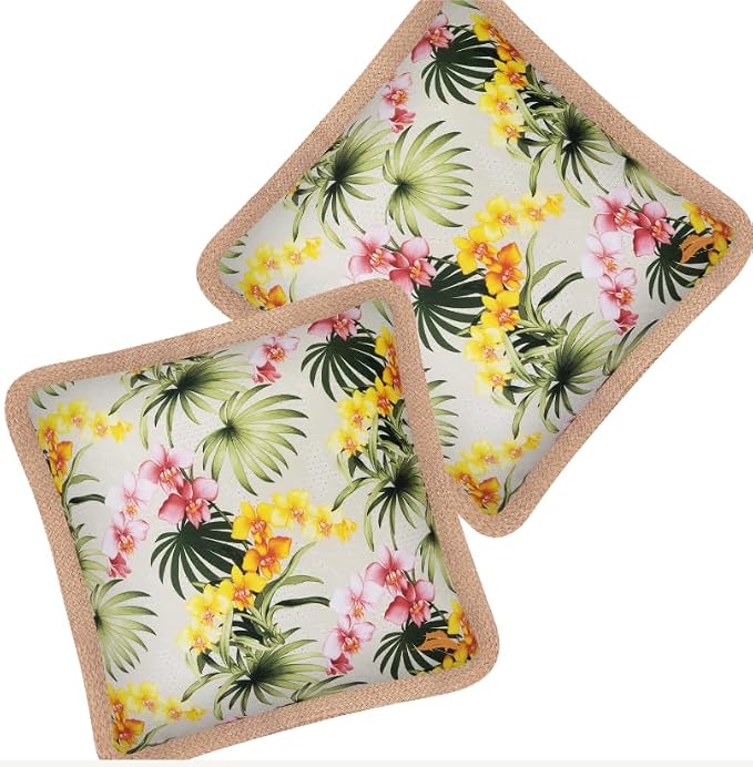 Tommy Bahama 18" x 18" Indoor/Outdoor Pillows, Pack of 2, Orchids Green | Water-Resistant, Fade-Resistant Cushions with Inserts, Reversible Covers For Patio, Poolside And Garden Seating