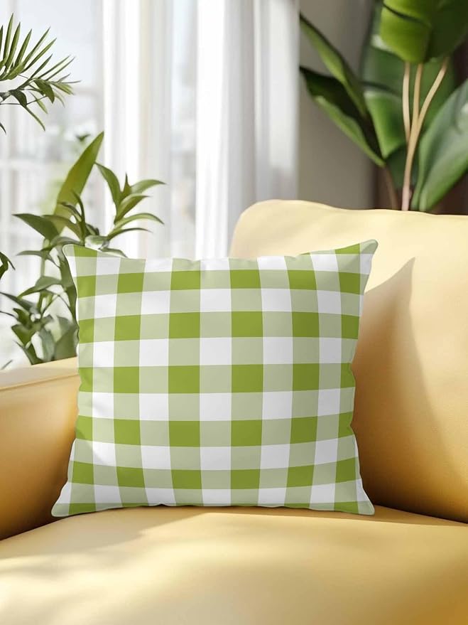 Waterproof Outdoor Pillow 1 Pack Avocado Green Buffalo Plaid Decorative Throw Pillows Cover & Insert 16x16 Inch Pillowcase Check Lines Square Pillows for Couch Sofa Bed Patio Furniture Indoor Outdoor
