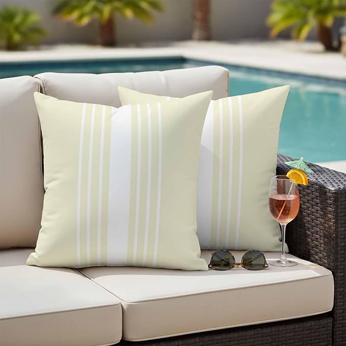 Cream White Stripe Outdoor Pillow Covers 24x24 Inch Throw Pillow Covers Set of 2 Waterproof Decorative Pillow Cases Modern Rustic Vertical Striped Cushion Covers for Patio Furniture Garden Couch Sofa