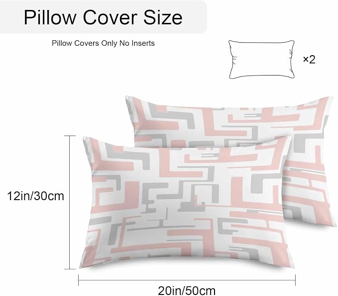 Vandarllin Outdoor Throw Pillows Covers 20x12 inch Set of 2 Waterproof Pink Geometric Stripes Decorative Zippered Cushion Covers for Patio Furniture, Modern Abstract Lines Lumbar Pillowcases