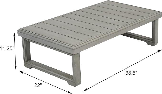 Outdoor Coffee Table with Slat Design and Sled Base, Light Grey