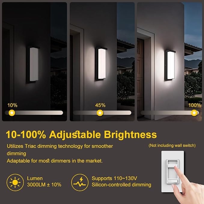 Outdoor Wall Sconce Light Fixture,16in Dimmable Modern Porch Wall Light,6000K Black Exterior Sconce Light Mounted for House Garage Porch Courtyard(1Pack)