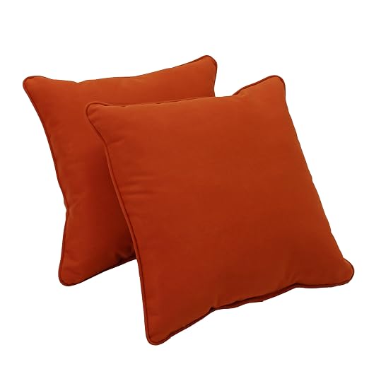 Factory Direct Partners Presidio 18" x 18" Square Decorative Throw Pillow Set with Piping for Indoor/Outdoor Furniture UV, Fade, Weather-Resistant Olefin Fabric (2-Pack) - Burnt Orange, 13810-121