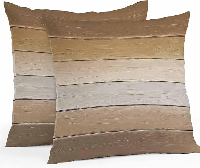 Brown Beige Outdoor Pillow Covers 16x16 Inch Throw Pillow Covers Set of 2 Waterproof Decorative Pillow Cases Farmhouse Vintage Gradient Wooden Grain Cushion Covers for Patio Furniture Garden Couch