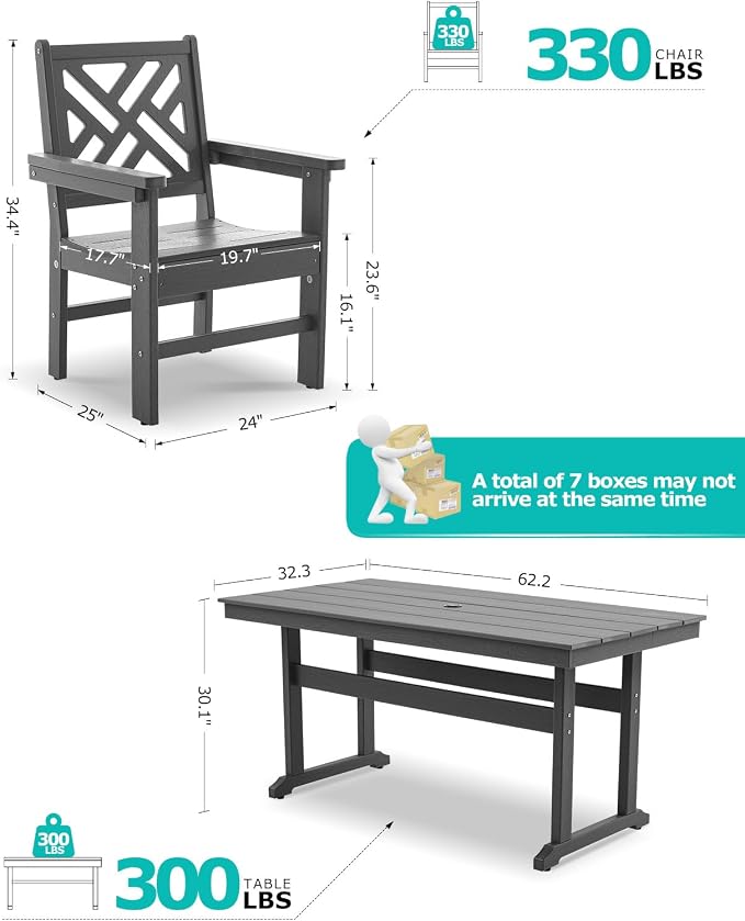 12 Piece HDPE Outdoor Dining Set for 10, Patio Dining Furniture Set with 2 Table and Umbrella Hole, Outdoor Table and Chairs for Garden, Poolside, Backyard, Deck