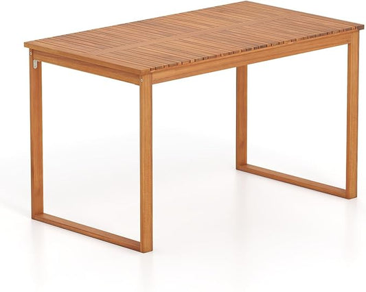 Tangkula Acacia Wood Patio Dining Table for 4-6, Rectangular Outdoor Table with Slatted Tabletop, Outside Dinner Table for Garden, Balcony, Deck and Backyard (49" x 27.5")
