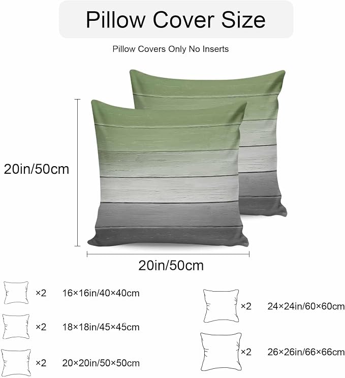 Sage Green Gray Outdoor Pillow Covers 24x24 Inch Throw Pillow Covers Set of 2 Waterproof Decorative Pillow Cases Vintage Country Ombre Chic Wooden Grain Cushion Covers for Patio Furniture Garden Couch