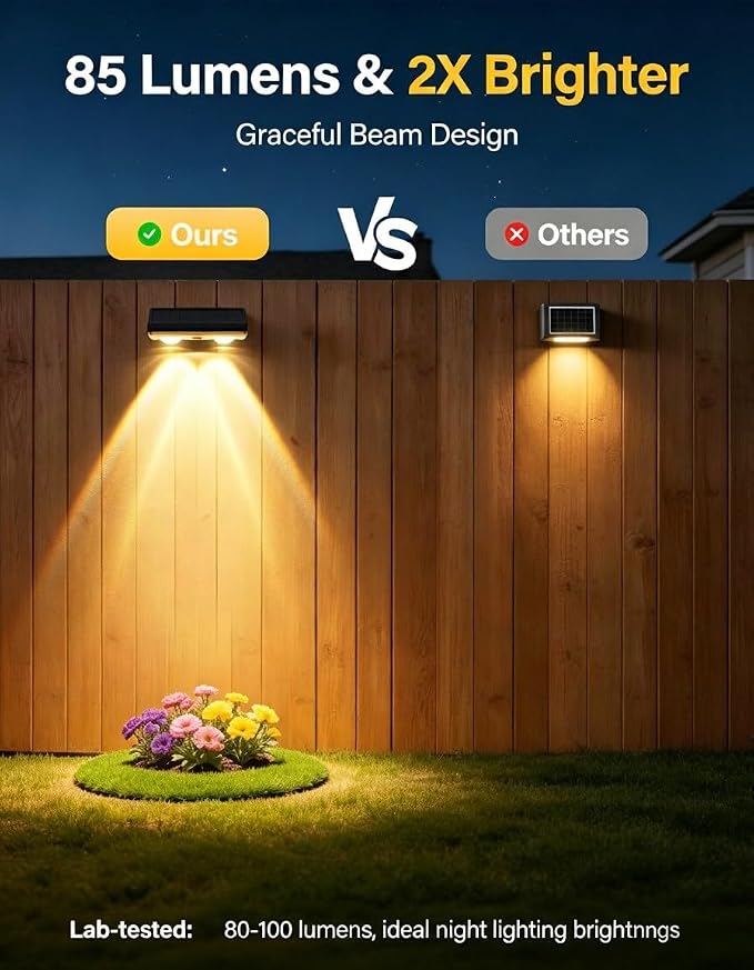 Solar Fence Lights Outdoor, 2 Pack Fence Lights Solar Powered | 85LM Solar Lights, 9 RGB Color Modes, IP65 Waterproof, 12H Dusk to Dawn Glow for Pool/Deck/Patio/Wall/Backyard - Matte Black