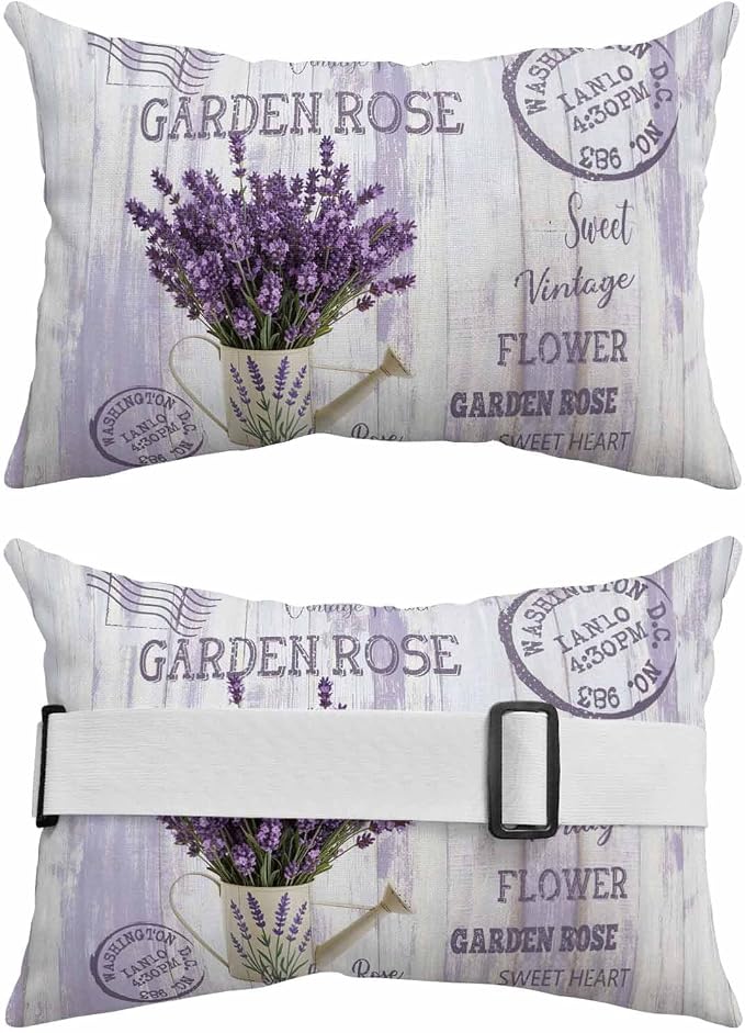 Pack of 4 Outdoor Lumbar Pillow Covers 11x16 Inch, Purple Lavender Waterproof Throw Pillow Covers Set, Vintage Farmhouse Rustic Floral Wooden Grain Outside Decorative Cushion Cases for Patio Porch Car