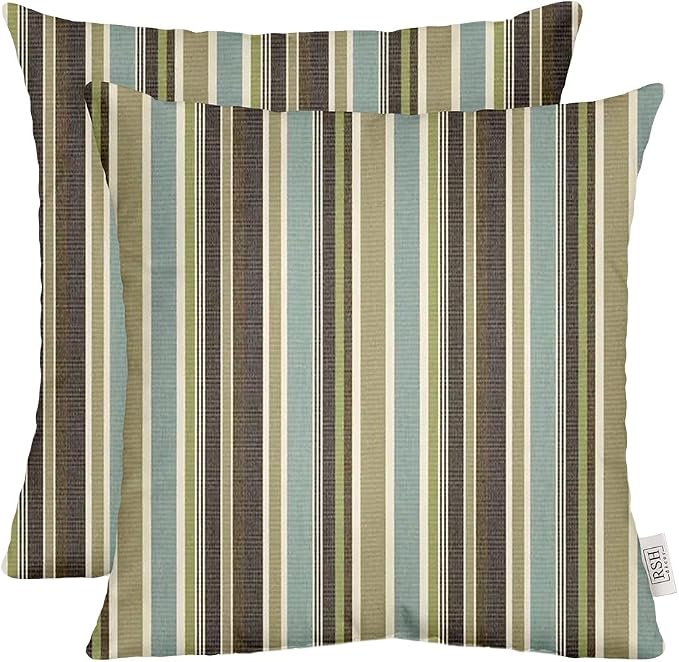 RSH DECOR Square Throw Pillows Set of 2, 17x17 Inch Decorative Pillows for Couch, Water-Resistant Patio Furniture Pillows, All-Weather Spun Fabric, Brannon Whisper - Made in USA