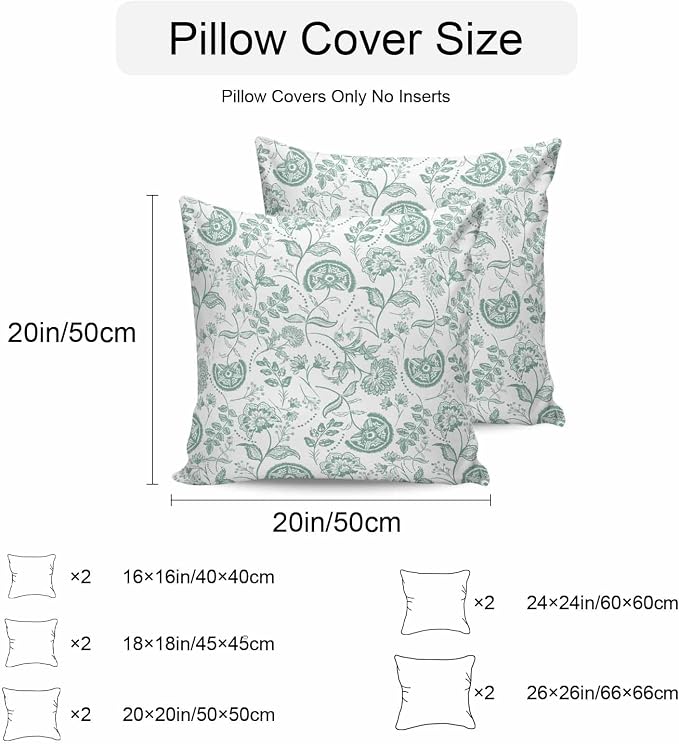 Summer Turquoise Flower Outdoor Pillow Covers 20x20in Pack of 2 Waterproof Pillowcase Retro Farmhouse Pastoral Botanical Decorative Throw Cushion Case for Patio Couch Sofa