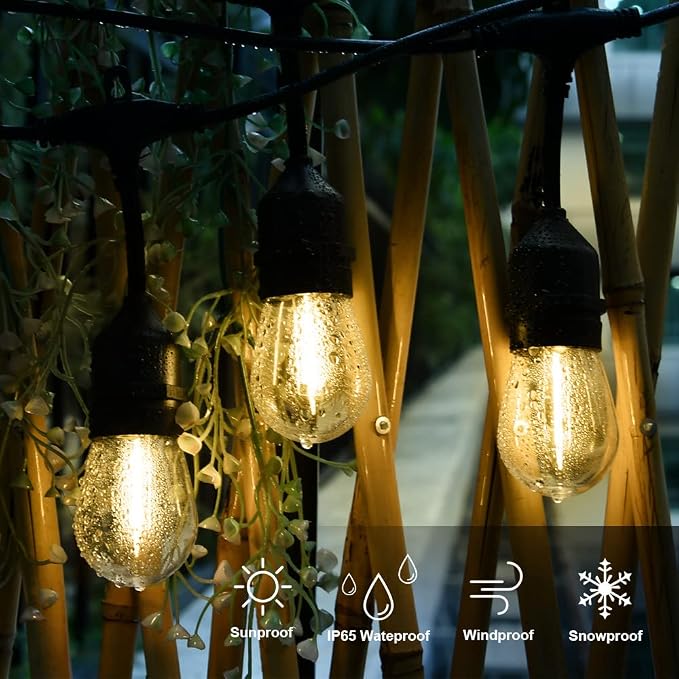 Outdoor String Lights Waterproof 150FT Patio Lighting for Porch Backyard | Connectable Heavy Duty Outside Lights Weatherproof IP65, 46+4 Dimmable Plastic Edison Bulb For Bistro Garden Balcony Gazebo