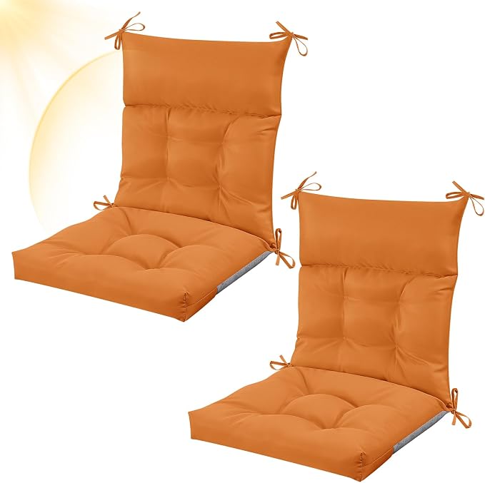 Sintuff 2 Pcs 44 x 21 x 4 Outdoor Chair Cushion Patio Chair Cushions Seat/Back Tufted Pillow with Ties Water Resistant Replacement Indoor Patio Furniture Outdoor Furniture (Solid Color,Orange)
