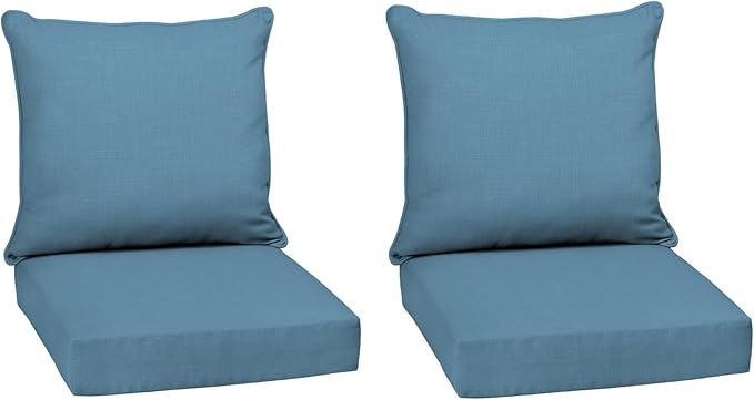 Arden Outdoor Deep Seat Cushion Set, 2-Pack, 24x24, French Blue | Outdoor Sofa, Couch, Conversation Set, Weather-Proof, Rain-Proof, Fade Resistant for Chair, Mold and Mildew Resistant
