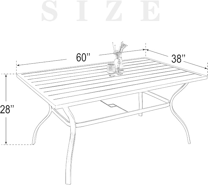 7-Piece Patio Furniture Set, 60" Outdoor Table and Aluminum Chairs | Rectangle Metal Patio Dining Table, 1.6" Umbrella Hole with Cover, Aluminum Frame Patio Chair, Resin Seat and Backrest