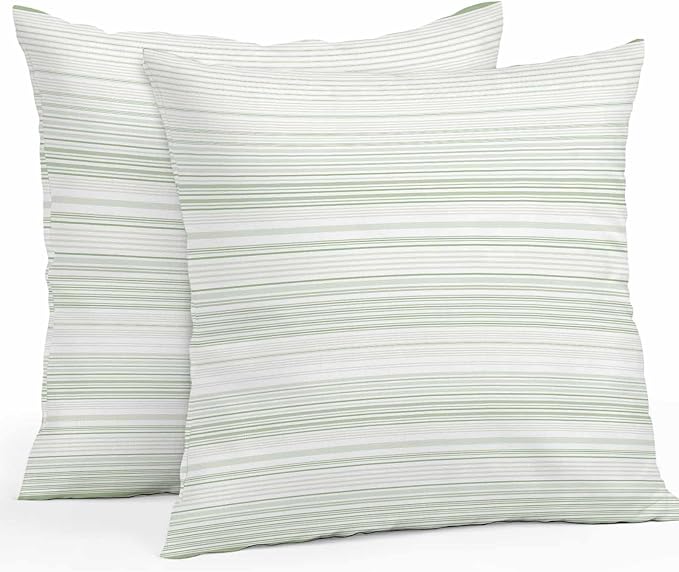 Sage Green Stripe Waterproof Outdoor Pillow Covers Set of 2 Home Decor, Abstract Art Modern Vertical Striped Pillowcase Patio Pillow Covers for Couch Bench Furniture Garden 26x26in