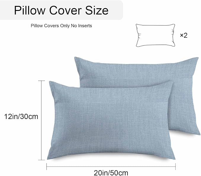 Vandarllin Outdoor Throw Pillows Covers 20x12 inch Set of 2 Waterproof Sky Blue Linen Decorative Zippered Cushion Covers for Patio Furniture, Farmhouse Pure Color Lumbar Pillowcases
