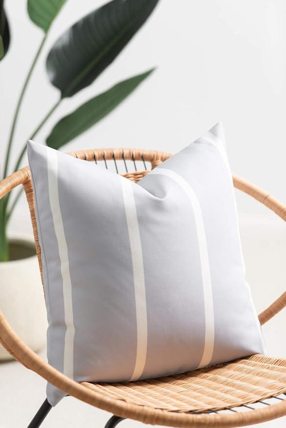 Hofdeco Patio Indoor Outdoor Pillow Cover ONLY for Backyard, Couch, Sofa, Gray Wide Striped, 20" x20“