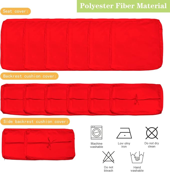 14 Piece Outdoor Patio Cushion Covers, Red | Replacement, Cushion Slipcovers, Water-Resistant, With Zipper